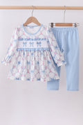 Blue Bow Floral Smocked Pant Set