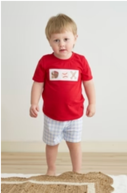 Red Plaid Baseball Set